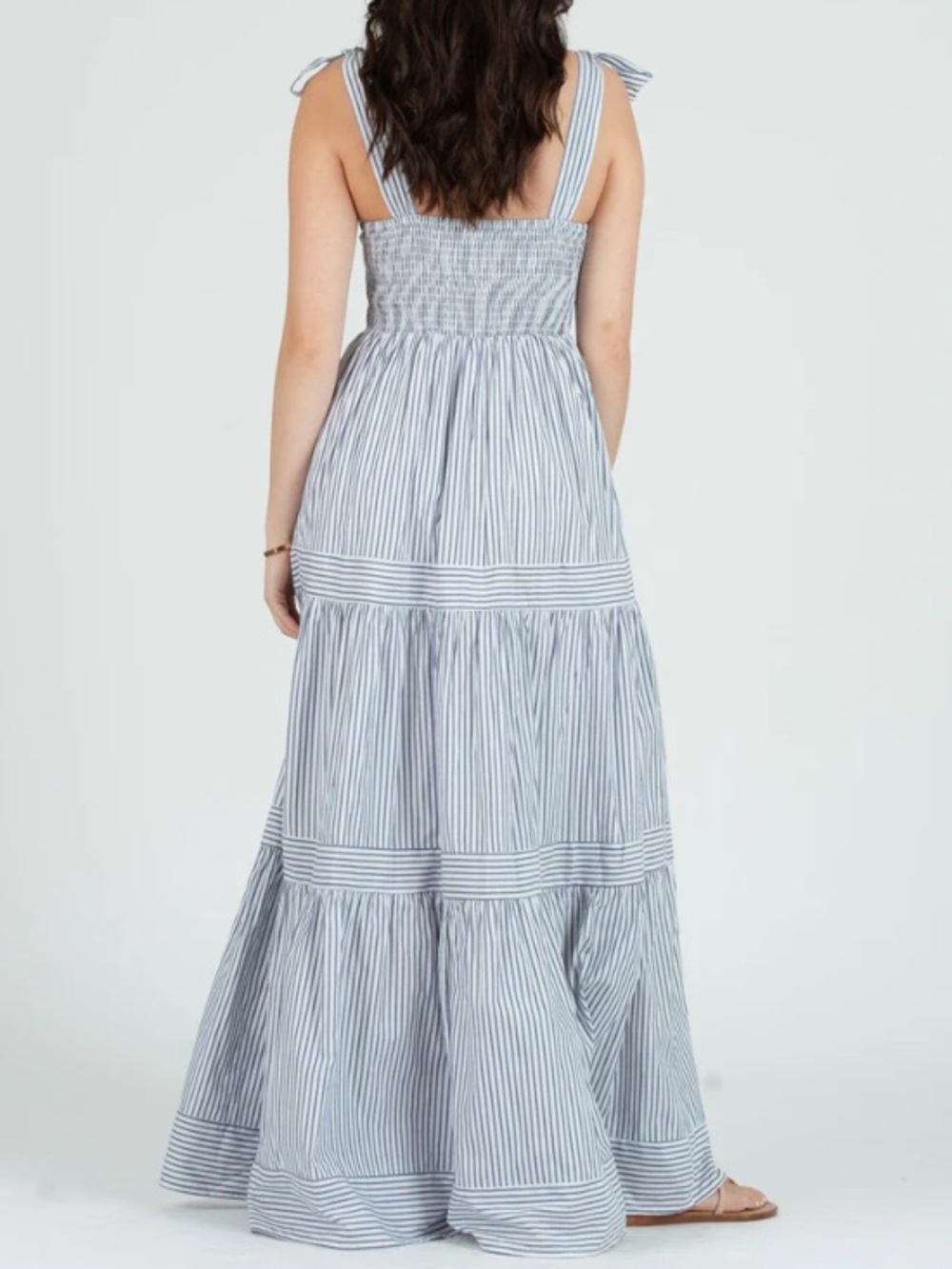 Lucca White Tan Striped Tiered Sleeveless Maxi Dress Cottagecore Vacation M - Picture 7 of 12